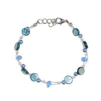 Load image into Gallery viewer, Glitzer Perlmutt Armband blau grau Perlen Scheiben rund Karabiner nickelfrei 18cm-20cm - chic-net.de
