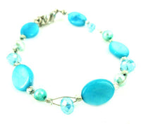 Load image into Gallery viewer, Glitzer Perlmutt Armband blau türkis oval Perlen Scheiben Damen Karabiner nickelfrei 18cm-20cm - chic-net.de
