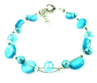 Load image into Gallery viewer, Glitzer Perlmutt Armband hellblau Perlen Scheiben rund Karabiner nickelfrei 18cm-20cm - chic-net.de
