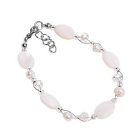 Load image into Gallery viewer, Glitzer Perlmutt Armband weiß oval Perlen Scheiben Damen Karabiner nickelfrei 18cm-20cm - chic-net.de
