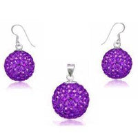 Cargar imagen en el visor de la galería, Glitzerschmuckset Amethyst lila Kristall Glitzerkugel Anhänger Ohrringe Zirkonia 925er Silber Damen - chic-net.de
