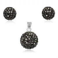 Cargar imagen en el visor de la galería, Glitzerschmuckset Black Diamond grau Kristall Glitzerkugel Anhänger Ohrstecker Zirkonia 925 Silber - chic-net.de
