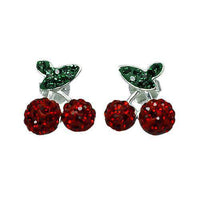 Cargar imagen en el visor de la galería, Glitzerschmuckset Kristall Zirkonia Kirsche rot grün Anhänger Ohrstecker 925er Silber Damen Schmuck - chic-net.de
