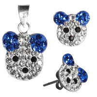 Cargar imagen en el visor de la galería, Glitzerschmuckset Maus blau weiß Kristall Zirkonia Anhänger Ohrstecker 925er Sterling Silber Damen - chic-net.de
