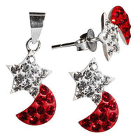 Cargar imagen en el visor de la galería, Glitzerschmuckset Mond Stern weiß rot Kristall Zirkonia Anhänger Ohrstecker 925 Silber Damen Schmuck - chic-net.de
