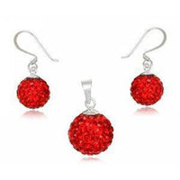 Cargar imagen en el visor de la galería, Glitzerschmuckset Rubin rot Kristall Glitzerkugel Anhänger Ohrringe Zirkonia 925er Silber Damen - chic-net.de
