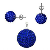 Cargar imagen en el visor de la galería, Glitzerschmuckset safir blau Kristall Glitzerkugel Anhänger Ohrstecker Zirkonia 925 Silber Damen - chic-net.de
