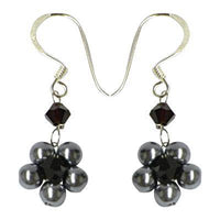 Load image into Gallery viewer, graublau dunkelrot Zuchtperlen Kristallperlen Ohrringe Blümchen 15 mm Perlen 925er Sterling Silber - chic-net.de

