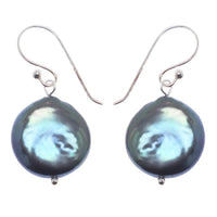 Load image into Gallery viewer, grün-lila schillernd Perlen Ohrringe rund Linse 925er Sterling Silber Perlenohrringe - chic-net.de
