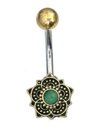Load image into Gallery viewer, Bauchnabelpiercing Brass Edelstahl Bögen Blume Stein - chic-net.de
