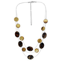 Load image into Gallery viewer, Halskette dreilagig braun Perlmutt Plättchen Flecken - chic-net.de
