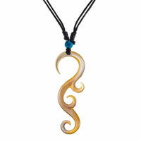 Load image into Gallery viewer, Halskette Perlmutt verstellbar Baumwolle Muschel Kette handgeschnitzt Türkis Stein Tomoe - chic-net.de
