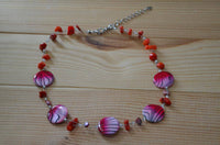 Load image into Gallery viewer, Halskette Perlmutt Zebra Perlen Koralle rot violett - chic-net.de
