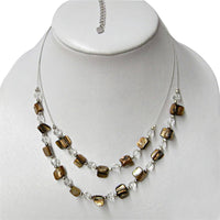 Load image into Gallery viewer, Halskette zweilagig Perlen gold braun Glas Perlmutt Splitter - chic-net.de
