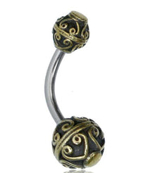 Cargar imagen en el visor de la galería, Bauchnabelpiercing Messing Edelstahl antik gold silber Kugel - chic-net.de
