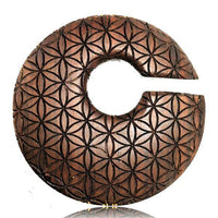 Load image into Gallery viewer, Holz dunkelbraun Piercing Hoop Creole Blume des Lebens - chic-net.de
