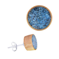 Load image into Gallery viewer, Holz Ohrstecker Edelstahl crushed Türkis rund 8 mm Scheibe Steininlay - chic-net.de
