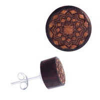Load image into Gallery viewer, Holz Ohrstecker Edelstahl Perlmutt rund 8 mm Scheibe verschiedene Motive - chic-net.de
