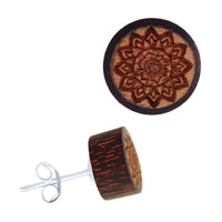 Load image into Gallery viewer, Holz Ohrstecker Edelstahl Perlmutt rund 8 mm Scheibe verschiedene Motive - chic-net.de
