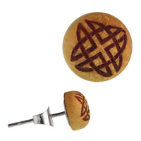 Load image into Gallery viewer, Holz Ohrstecker keltisch Knoten Sterlingsilber 925er rund 8 mm Lasergravur golden - chic-net.de
