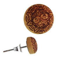 Load image into Gallery viewer, Holz Ohrstecker Krieger Maske Sterlingsilber 925er rund 8 mm Lasergravur golden - chic-net.de
