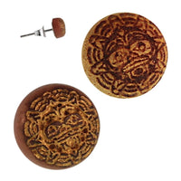 Load image into Gallery viewer, Holz Ohrstecker Krieger Maske Sterlingsilber 925er rund 8 mm Lasergravur golden - chic-net.de
