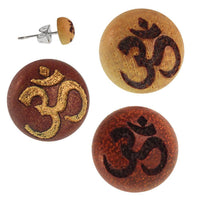 Load image into Gallery viewer, Holz Ohrstecker OM Sterlingsilber 925er rund 8 mm Lasergravur golden - chic-net.de
