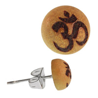 Load image into Gallery viewer, Holz Ohrstecker OM Sterlingsilber 925er rund 8 mm Lasergravur golden - chic-net.de
