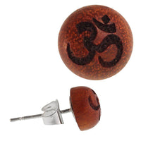 Load image into Gallery viewer, Holz Ohrstecker OM Sterlingsilber 925er rund 8 mm Lasergravur golden - chic-net.de
