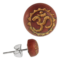 Load image into Gallery viewer, Holz Ohrstecker OM Zacken Sterlingsilber 925er rund 8 mm Lasergravur golden - chic-net.de
