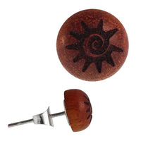 Load image into Gallery viewer, Holz Ohrstecker Sonnenspirale Sterlingsilber 925er rund 8 mm Lasergravur golden - chic-net.de
