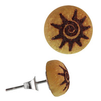 Load image into Gallery viewer, Holz Ohrstecker Sonnenspirale Sterlingsilber 925er rund 8 mm Lasergravur golden - chic-net.de
