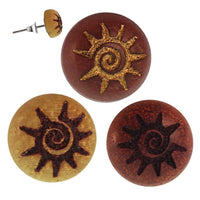 Load image into Gallery viewer, Holz Ohrstecker Sonnenspirale Sterlingsilber 925er rund 8 mm Lasergravur golden - chic-net.de
