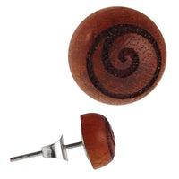 Load image into Gallery viewer, Holz Ohrstecker Spirale Kreis Sterlingsilber 925er rund 8 mm Lasergravur golden - chic-net.de
