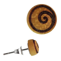 Load image into Gallery viewer, Holz Ohrstecker Spirale Kreis Sterlingsilber 925er rund 8 mm Lasergravur golden - chic-net.de
