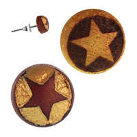 Load image into Gallery viewer, Holz Ohrstecker Stern Sterlingsilber 925er Kreis 8 mm Lasergravur golden - chic-net.de
