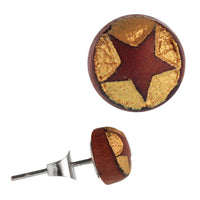 Load image into Gallery viewer, Holz Ohrstecker Stern Sterlingsilber 925er Kreis 8 mm Lasergravur golden - chic-net.de
