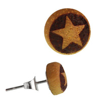Load image into Gallery viewer, Holz Ohrstecker Stern Sterlingsilber 925er Kreis 8 mm Lasergravur golden - chic-net.de
