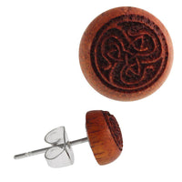 Load image into Gallery viewer, Holz Ohrstecker Triqueta Faden Sterlingsilber 925er Kreis 8 mm Lasergravur golden - chic-net.de
