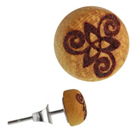 Cargar imagen en el visor de la galería, Holz Ohrstecker Triqueta Triskele Sterlingsilber 925er 8 mm Lasergravur golden - chic-net.de
