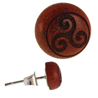 Load image into Gallery viewer, Holz Ohrstecker Triskele Sterlingsilber 925er Kreis 8 mm Lasergravur golden - chic-net.de
