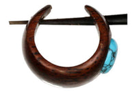 Load image into Gallery viewer, Holz Pin Creolen 14mm dunkelbraun Horn-Pin Ohrringe Türkis Inlay rund Handarbeit - chic-net.de
