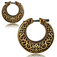 Load image into Gallery viewer, Holz Pin Creolen 30mm Ohrringe gold bemalt dunkel - chic-net.de
