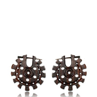 Load image into Gallery viewer, Holz Pin Creolen Narraholz Horn-Pin dunkelbraun gemasert handgefertigt groß - chic-net.de
