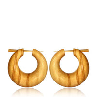 Load image into Gallery viewer, Holz Pin Creolen Olivenholz Horn-Pin hell gemasert handgefertigt - chic-net.de
