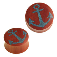 Load image into Gallery viewer, Holz Plug Anker Türkis crushed Stein Inlay blau Sawoholz rotbraun - chic-net.de
