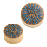 Load image into Gallery viewer, Holz Plug Auge des Re Sonne crushed Türkis Stein Inlay blau Krokodilholz - chic-net.de
