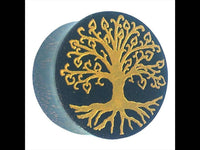 Load image into Gallery viewer, Holz Plug Baum des Lebens Yggdrasil gold double flared - chic-net.de
