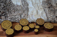Load image into Gallery viewer, Holz Plug Blumen Wabe gold double flared - chic-net.de
