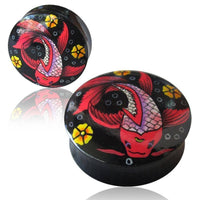 Load image into Gallery viewer, Holz Plug Fisch Koi Asia rot schwarz Tunnel Unisex Ohrschmuck Teakholz Ohrstecker Ohrringe - chic-net.de
